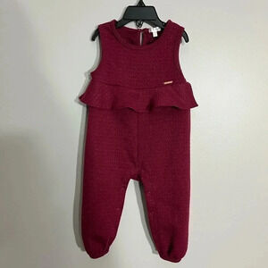 Tahari baby burgundy and silver romper size 24M